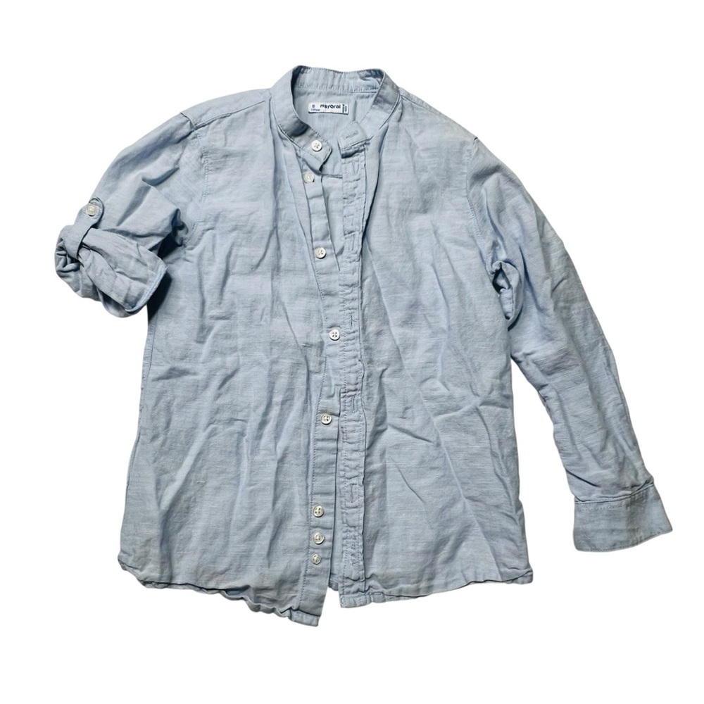 Mayoral cotton linen blend Lightโ Blue Button Down Shirt